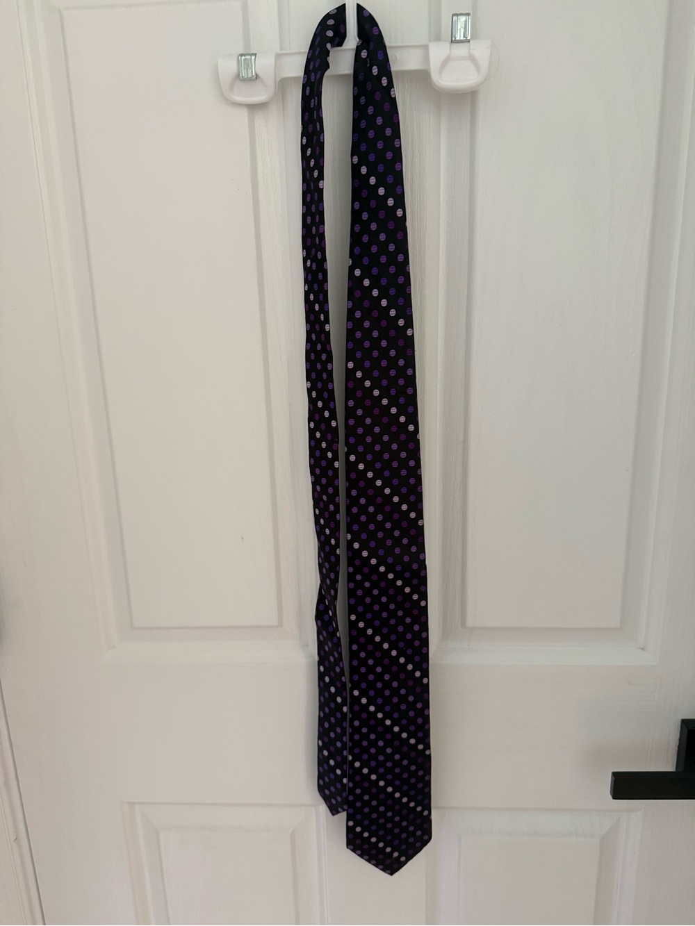 Arrow Black Tie with Purple Polka Dots